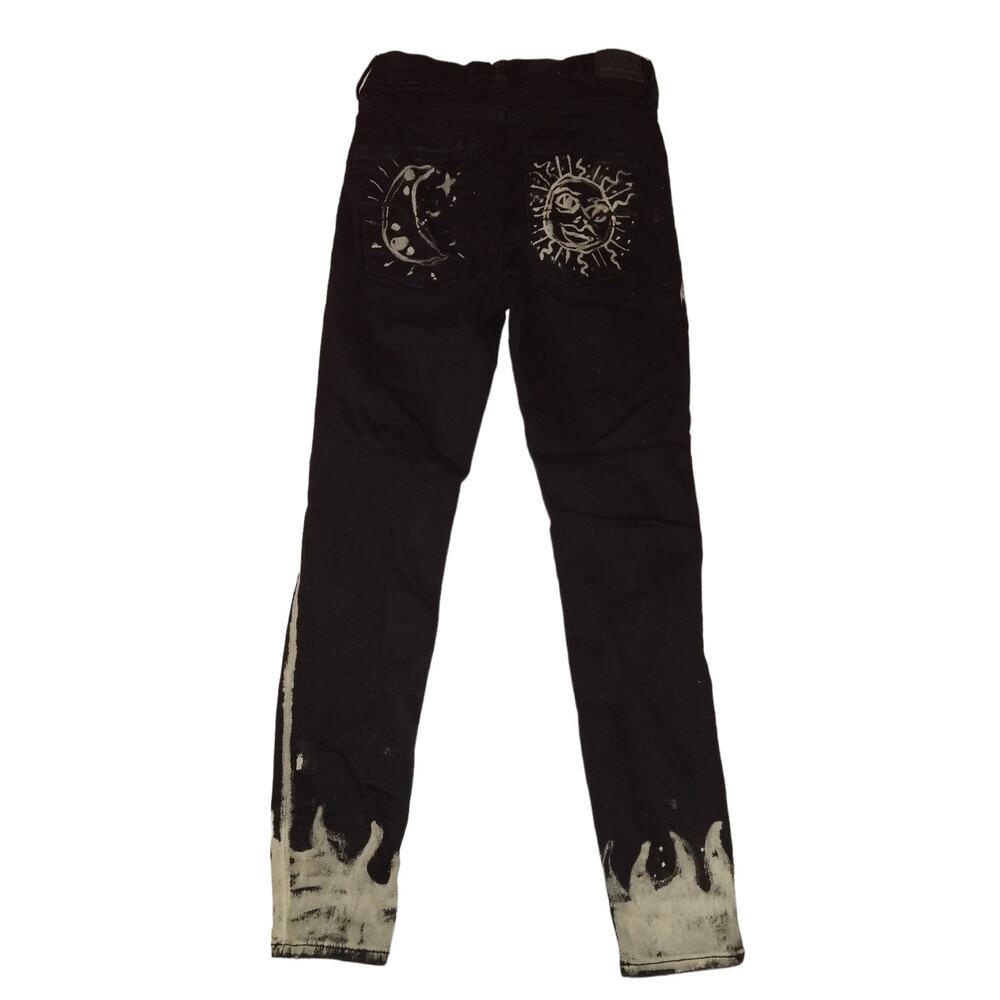 American Eagle Black Next Level Jeans size 2 Sun Moon Flames Distressed Ripped